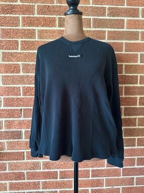 Timberland Women’s Black Cotton Waffle-Knit Crew Neck Pullover Sweater, M